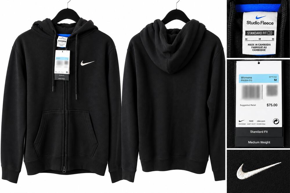 Title: Nike Studio Fleece Full-Zip Hoodie Black Women’s Size M